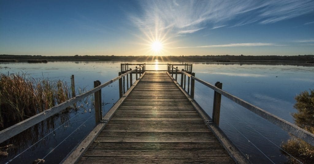 Sunset in a wooden pier