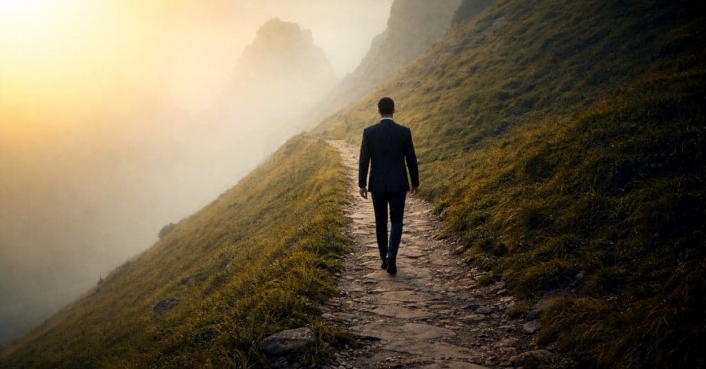 Professional steadily walking to the top